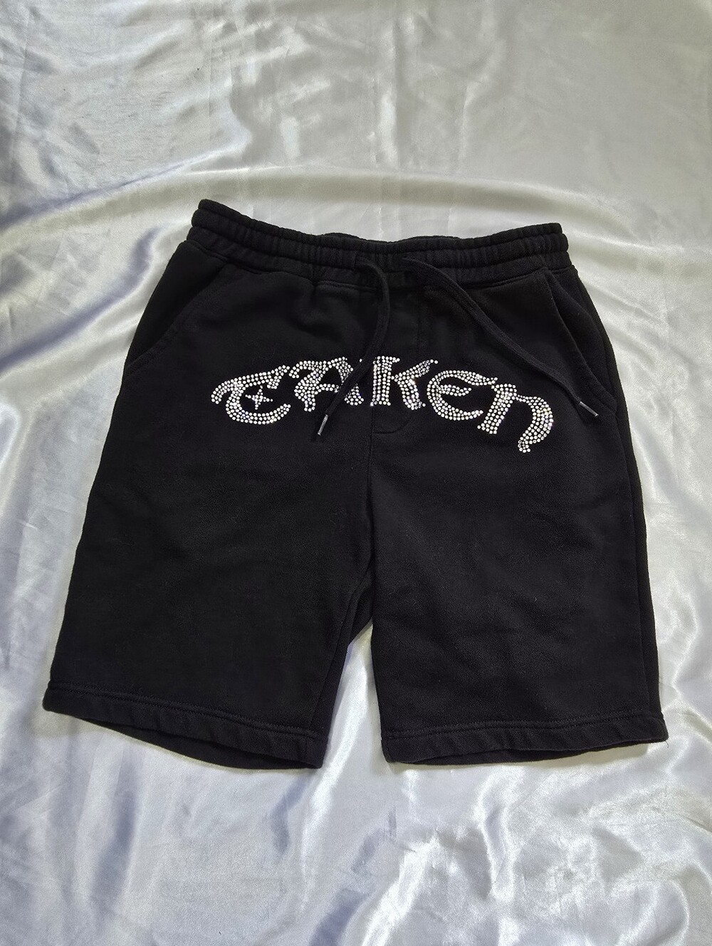 Street Wear Black Rhinestone Logo Men's Shorts